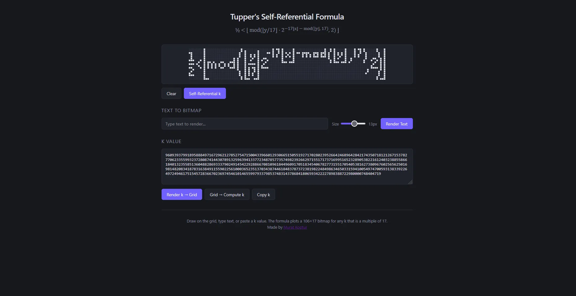 Tupper's Self Referential Formula Visualizer